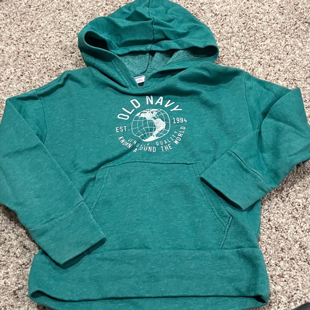 Old Navy Green Pullover Hoodie Youth Small (6–7) Globe Graphic